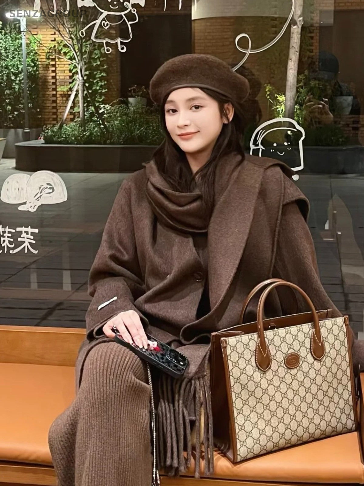 GUCCI Retro Monogram Canvas tote 2WAY Crossbody Shoulder Handbag Brown