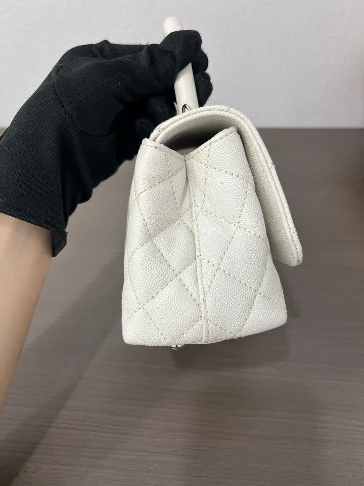 CHANEL White Leather Mini Coco Handle Bag For Women