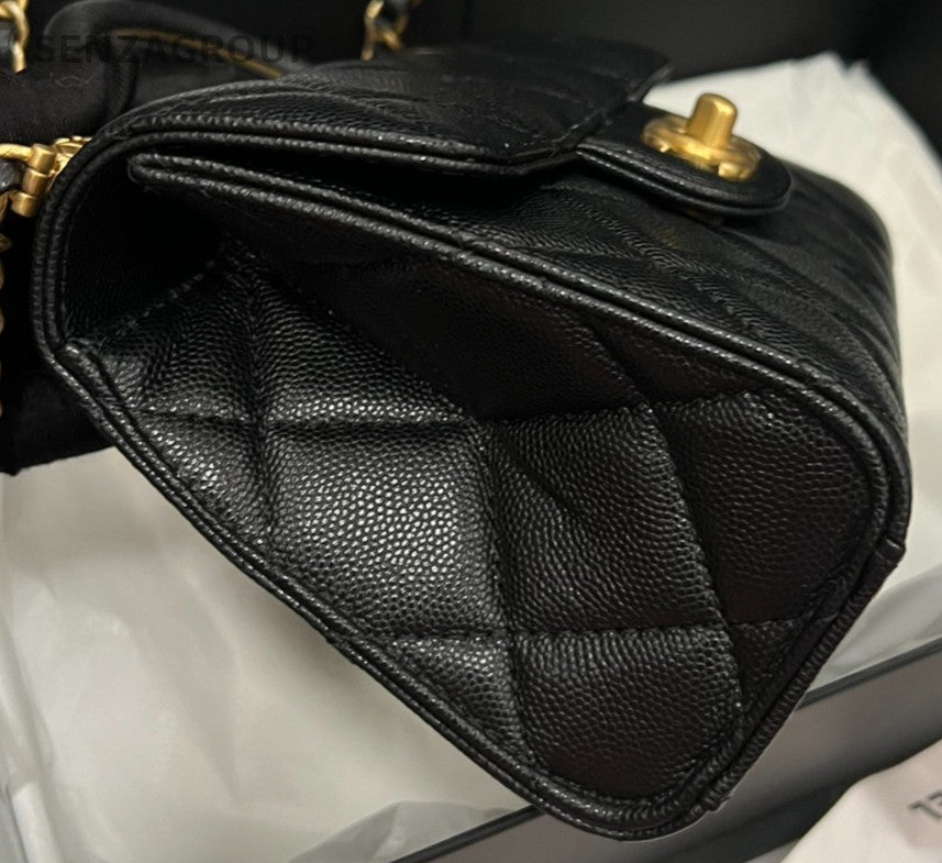 Chanel Mini Rectangular Flap Bag Chain Crossbody Black Gold Women Classic