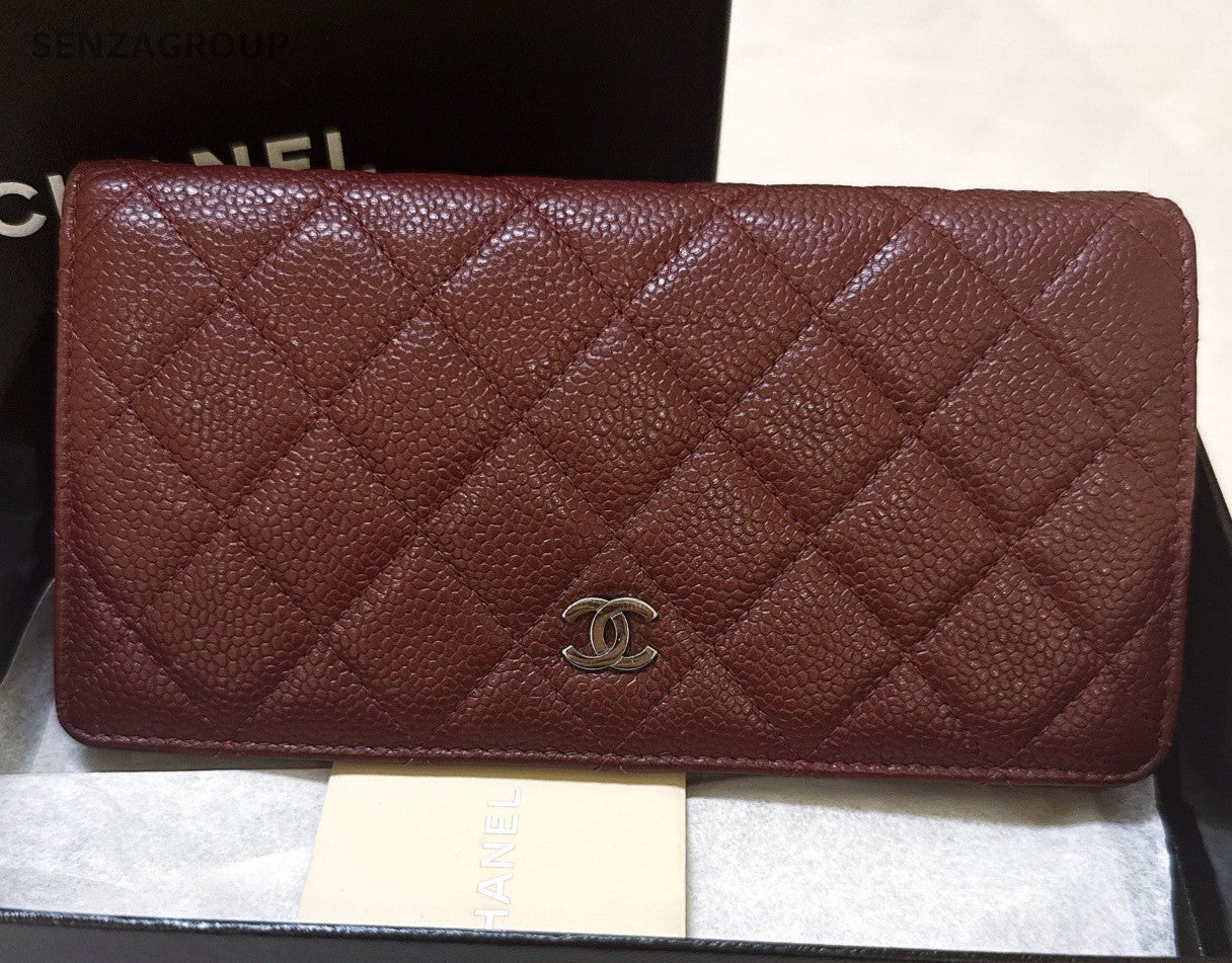Chanel Classic Flap Long Wallet Red Silver Diamond Women Fashion