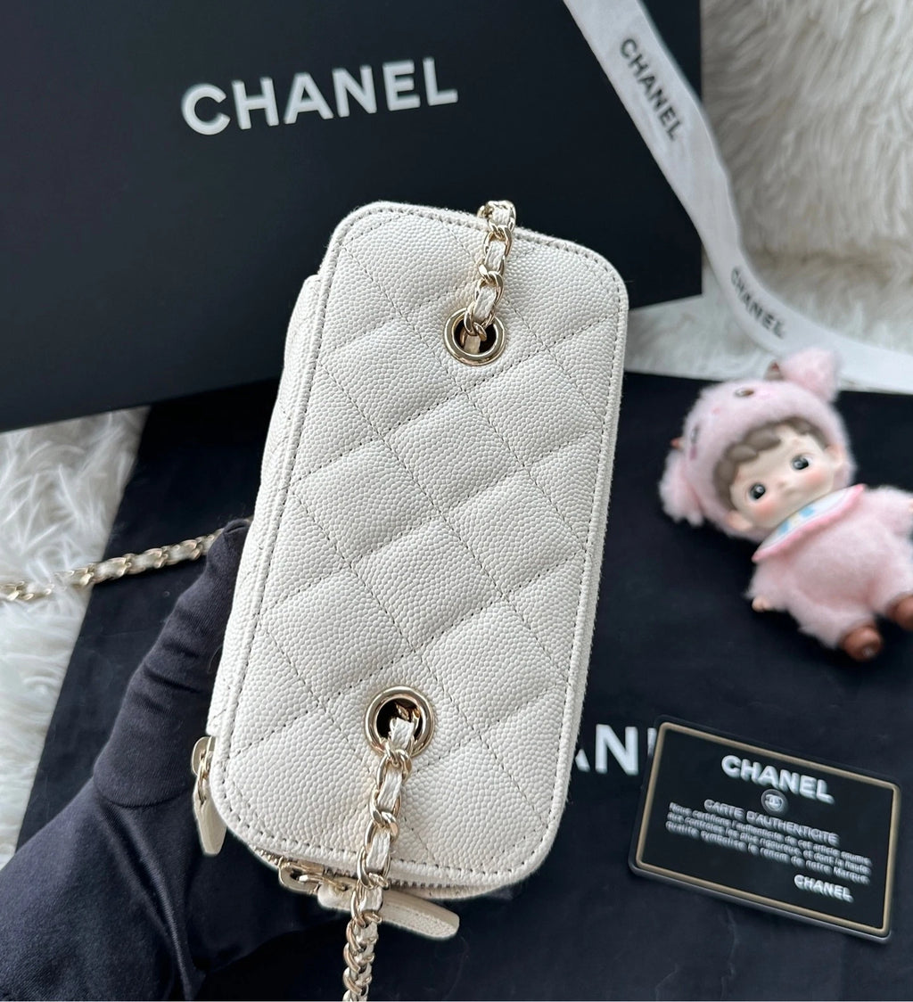 CHANEL white Calfskin Long Box Shoulder Crossbody Bag For Women