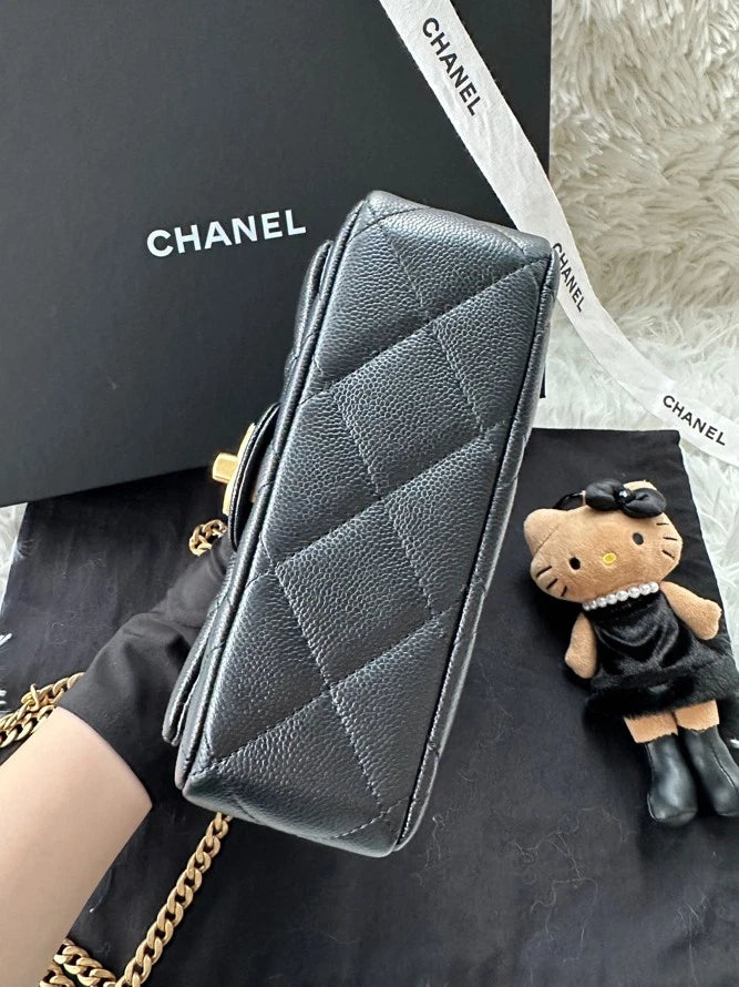 Chanel Black Gold Leather Heart Ball Mini Crossbody Bag For Women