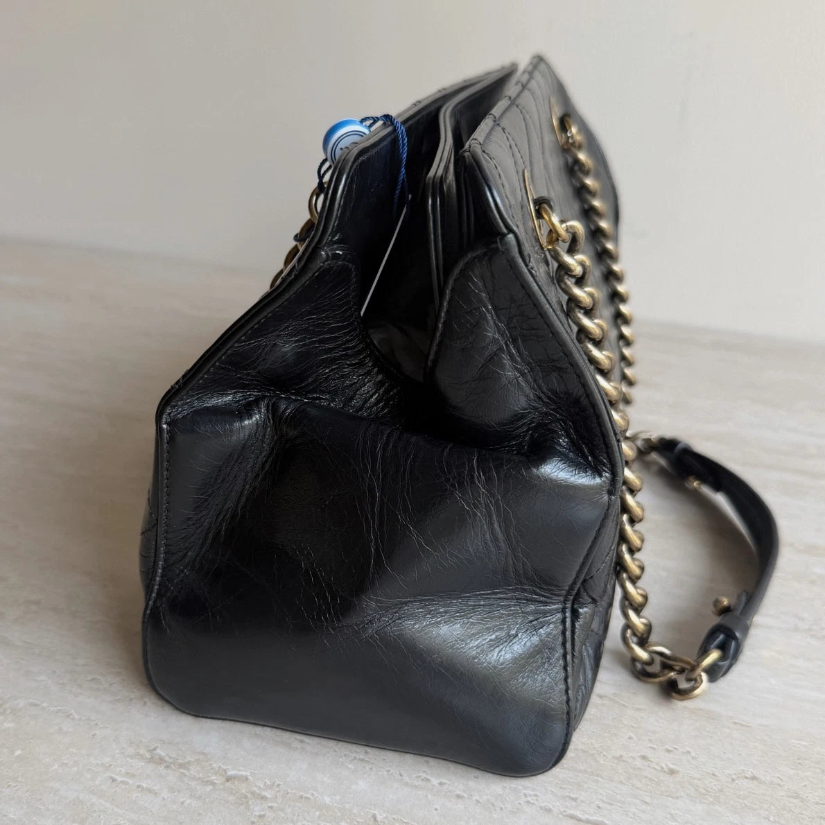 Chanel Diamond Tote Gold Hardware Chain Shoulder Bag in Black Leather