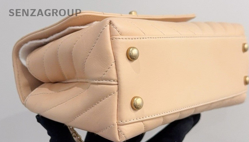 Chanel Cocohandle PM Top Handle Bag Chain Shoulder Bag Pink Gold Women Classic