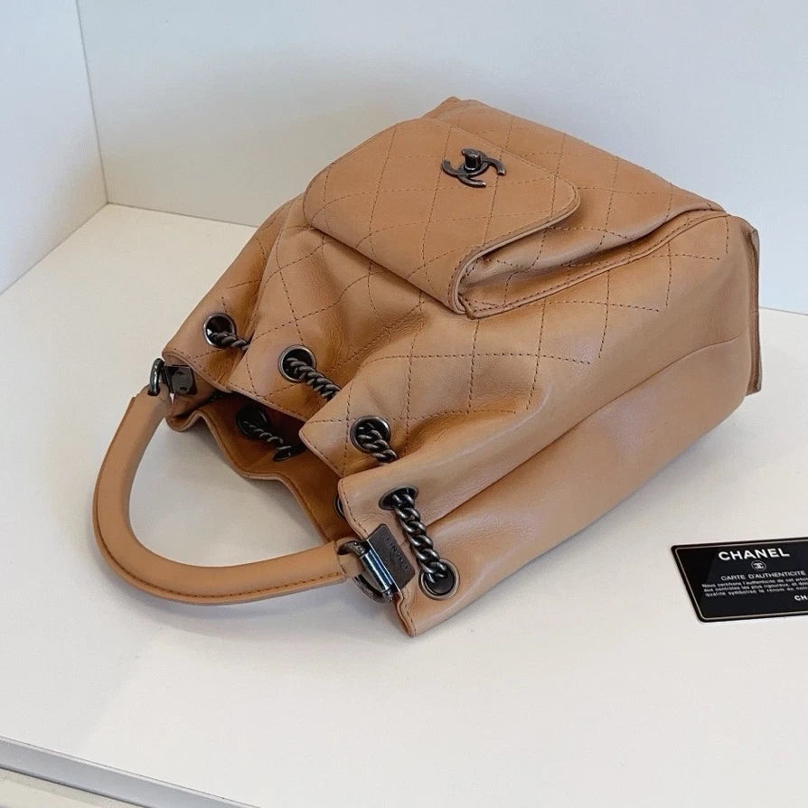 Chanel Bucket Backpack Chain Top Handle Bag Brown Women Classic