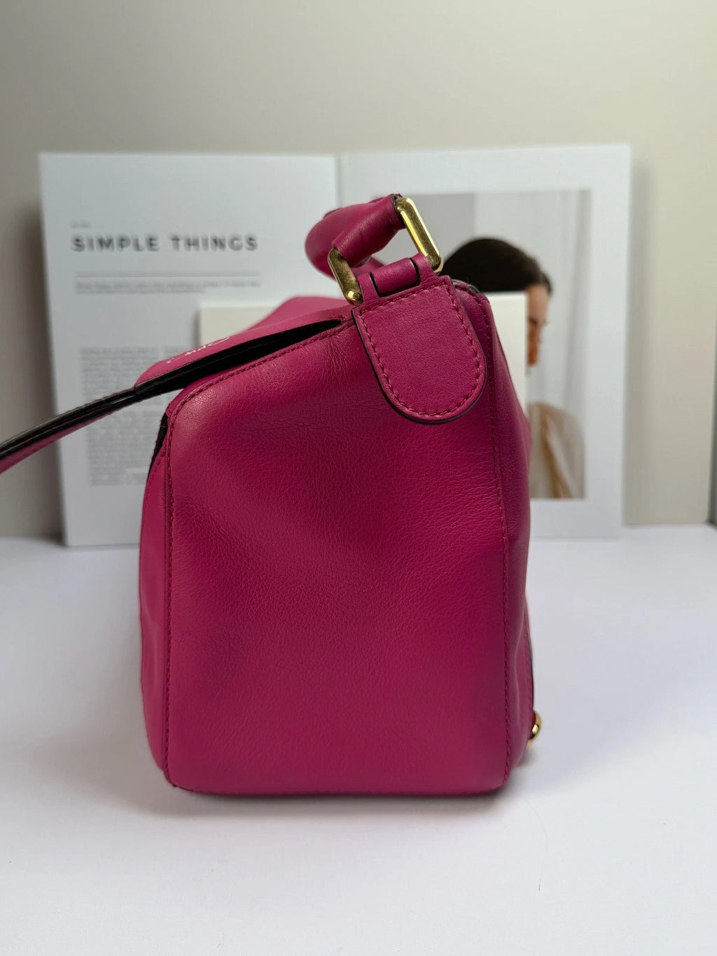Loewe Puzzle MM Top Handle Shoulder Bag Crossbody Fuchsia Gold Women Classic