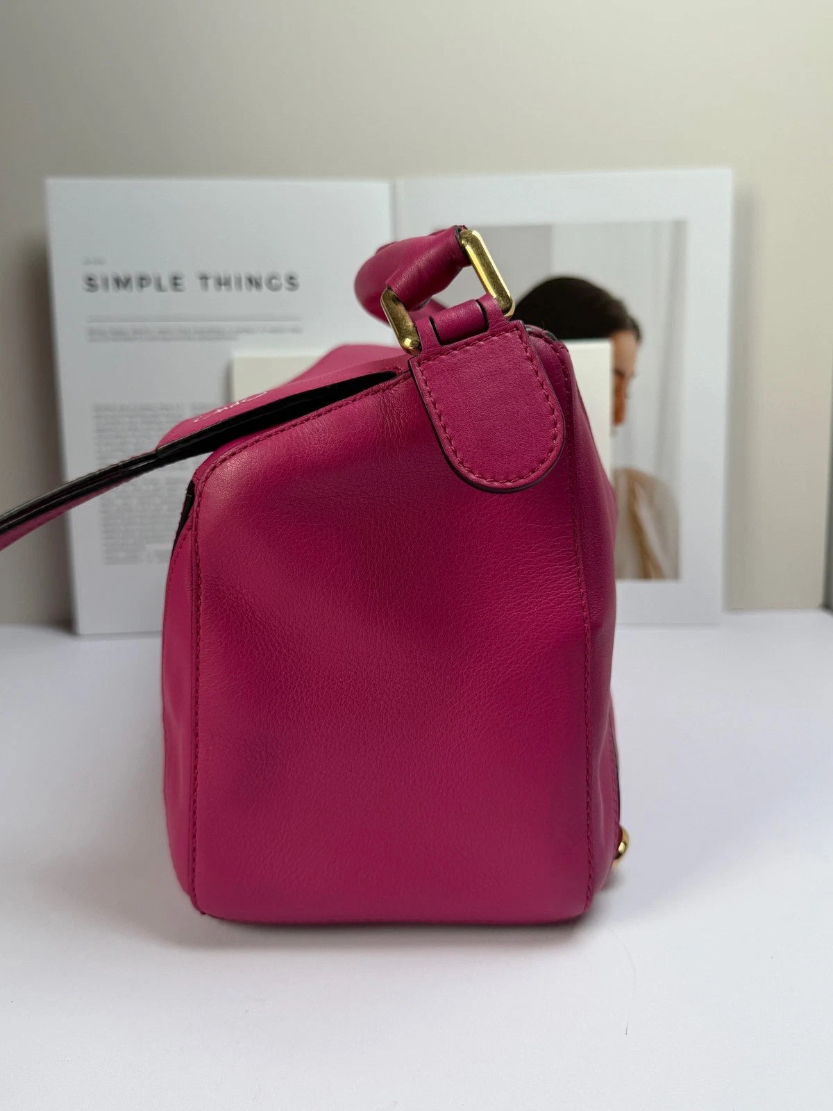 Loewe Puzzle MM Top Handle Shoulder Bag Crossbody Fuchsia Gold Women Classic