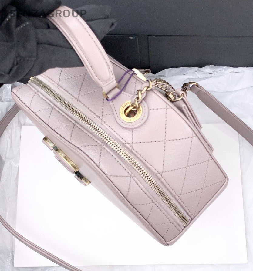 CHANEL PM Box Bag Calfskin Top Handle Shoulder Crossbody Bag Women Pink