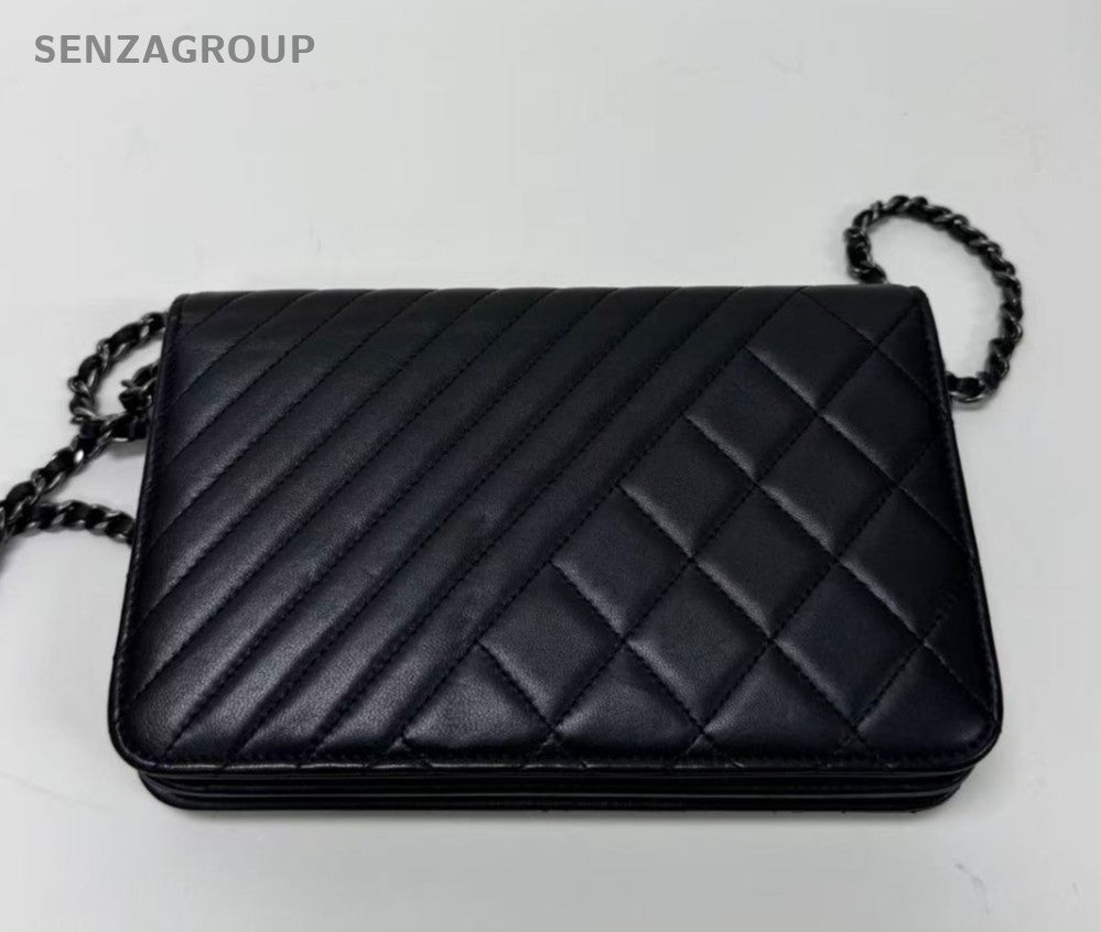 CHANEL Woc Calfskin Chain Shoulder bag Crossbody Women Black Silver Classic