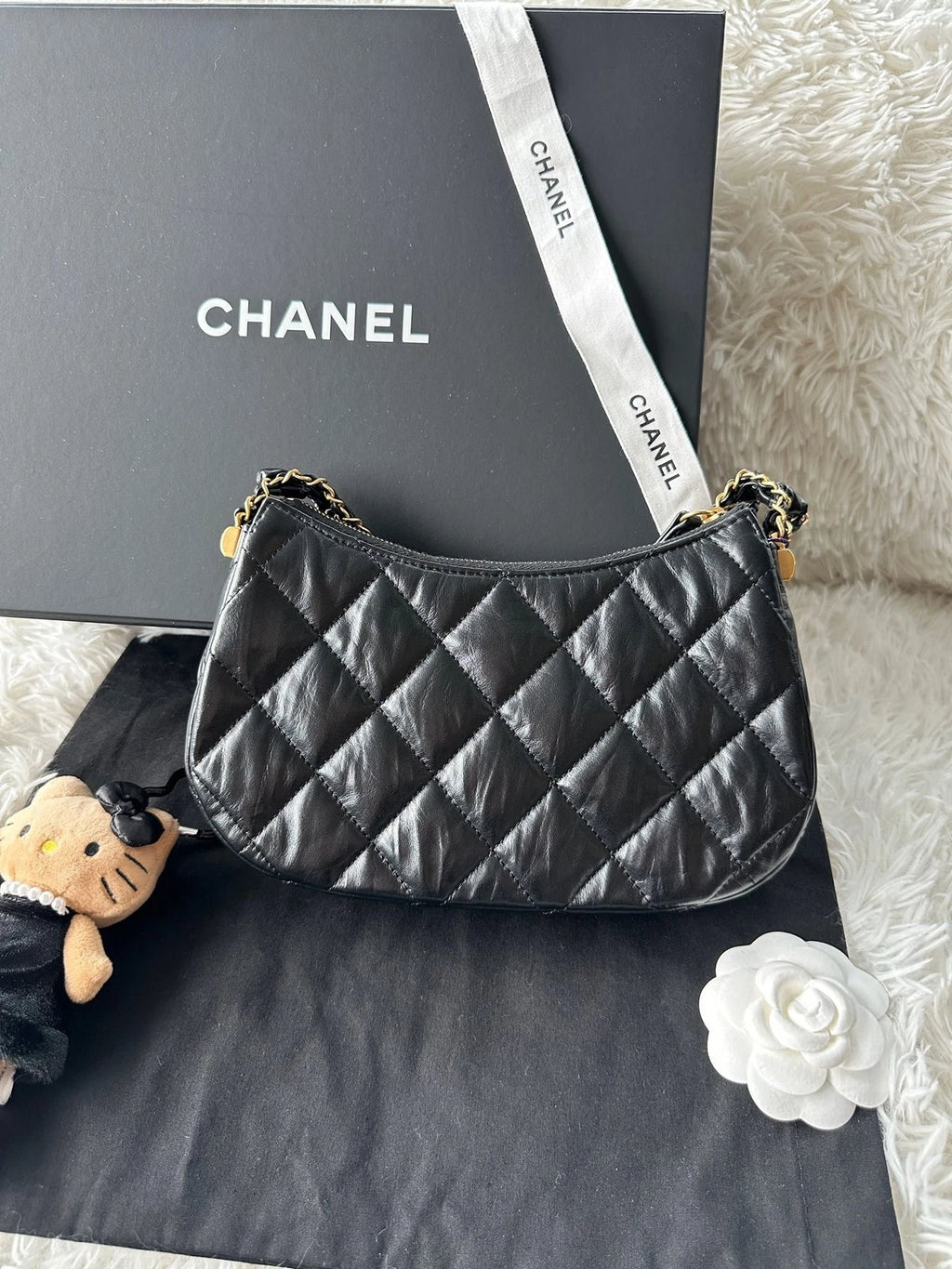 CHANEL Hobo Large Black Gold Calfskin Shoulder Bag For Women