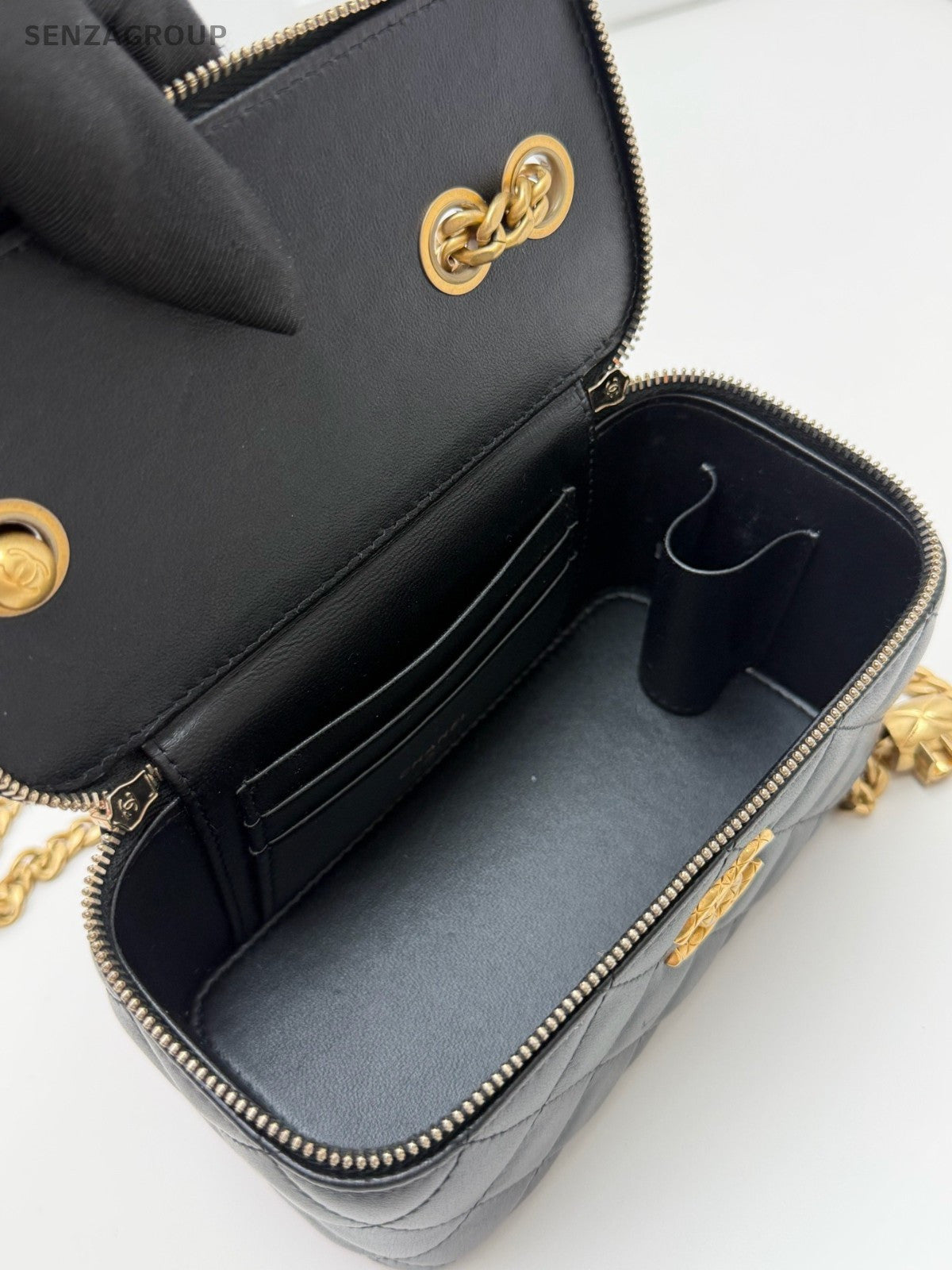 Chanel Vanity Case Lambskin Chain Shoulder Bag Crossbody Black Gold Women