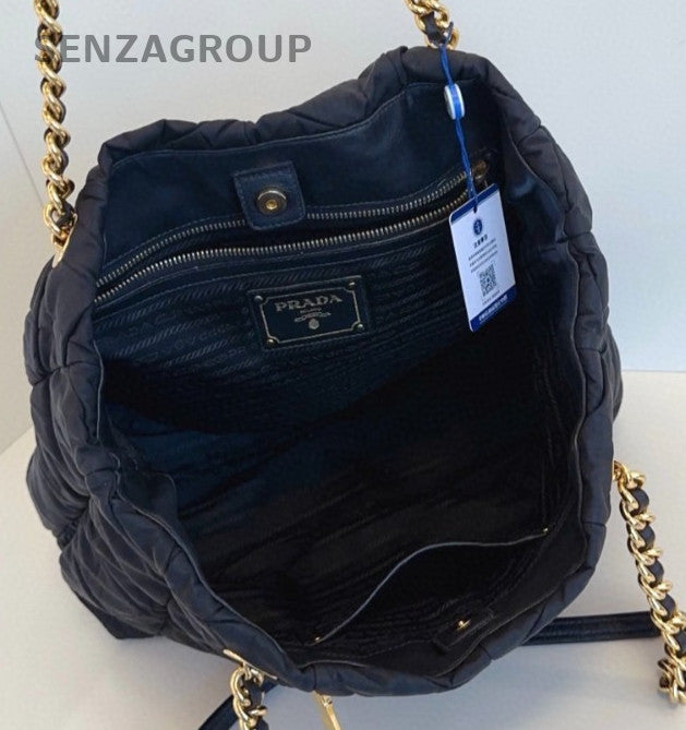 Prada Tote Chain Shoulder Bag Black Gold Used Women Classic Designer