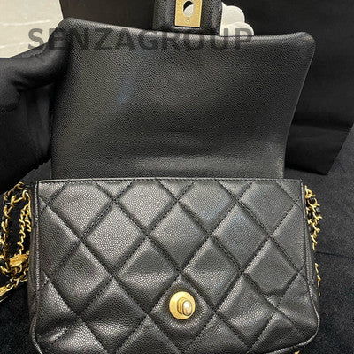 Chanel Coin Chain Crossbody Bag Black Gold Quilted Classic Women's Fashion