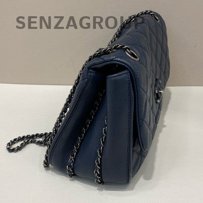 Chanel Cuba Quilted Chain Shoulder Bag Blue Silver Classic Women's