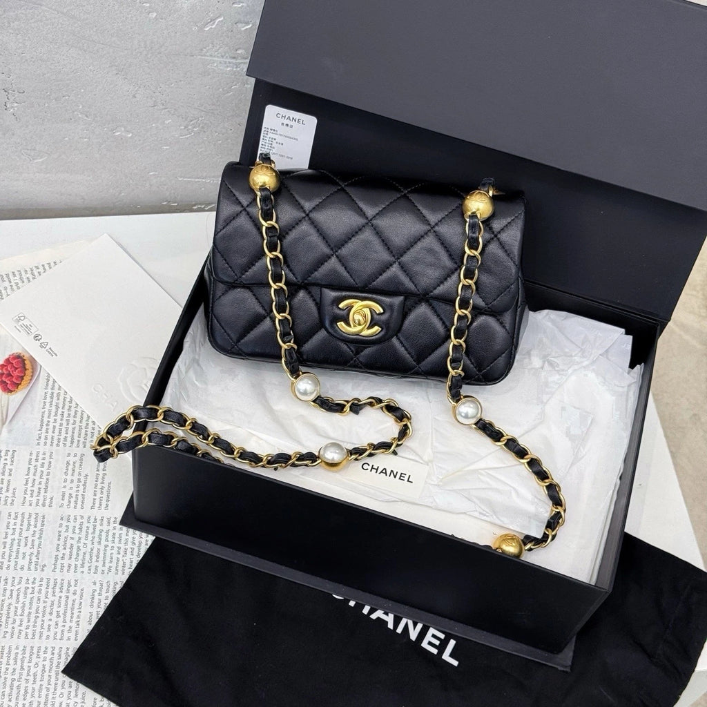 CHANEL Black Gold Lambskin CF Mini Crossbody Bag For Women