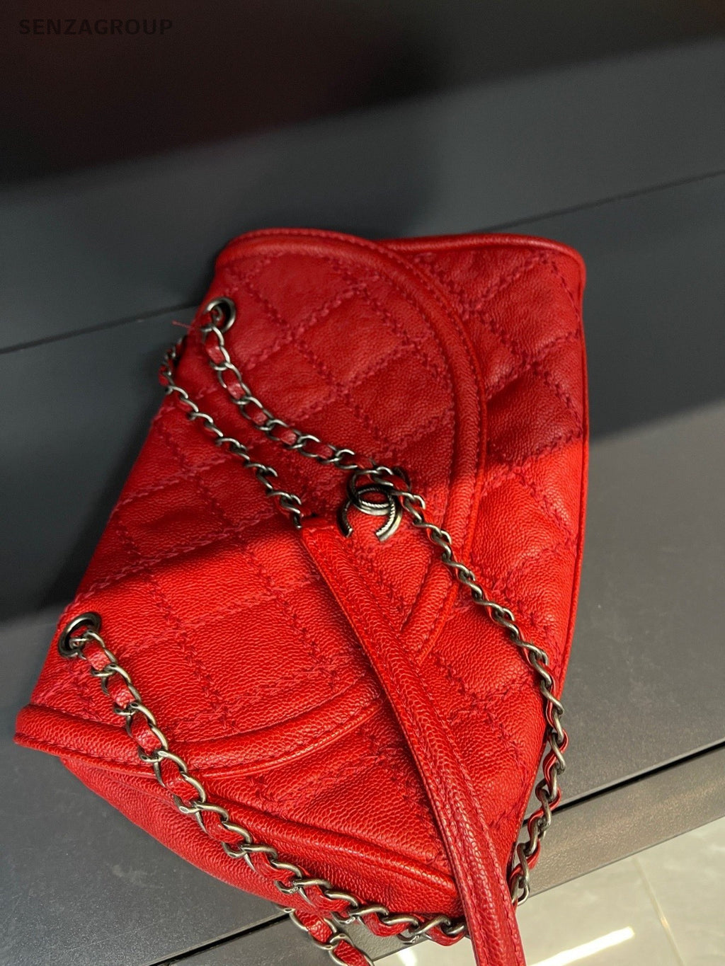 CHAEL Caviar Calfskin Chain Shoulder bag Diamond Pattern Red