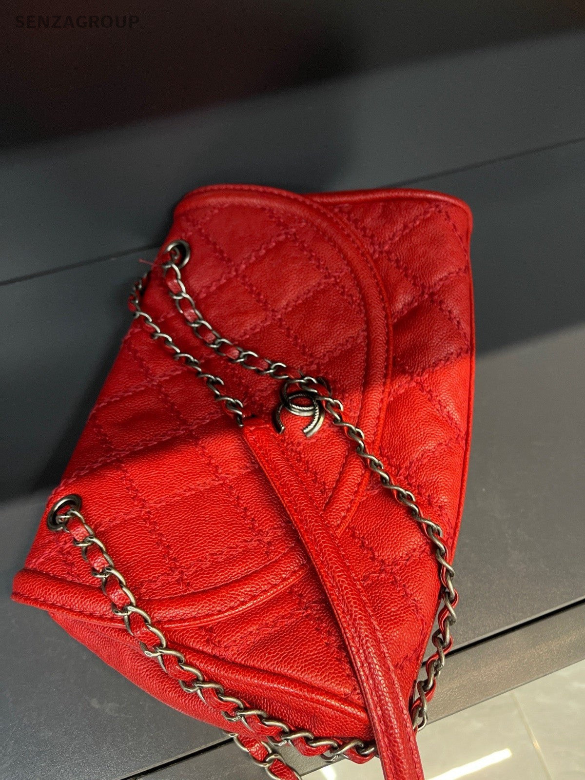 CHAEL Caviar Calfskin Chain Shoulder bag Diamond Pattern Red