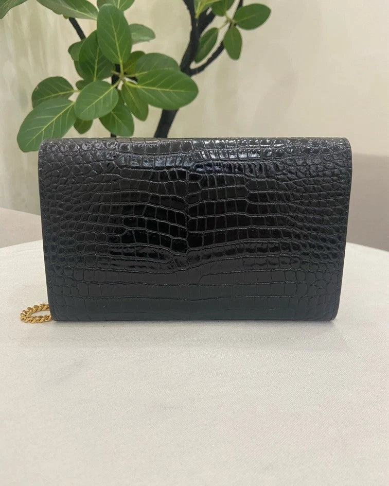 Saint Laurent Envelope WOC Chain Shoulder Crossbody Black Gold Women Classic