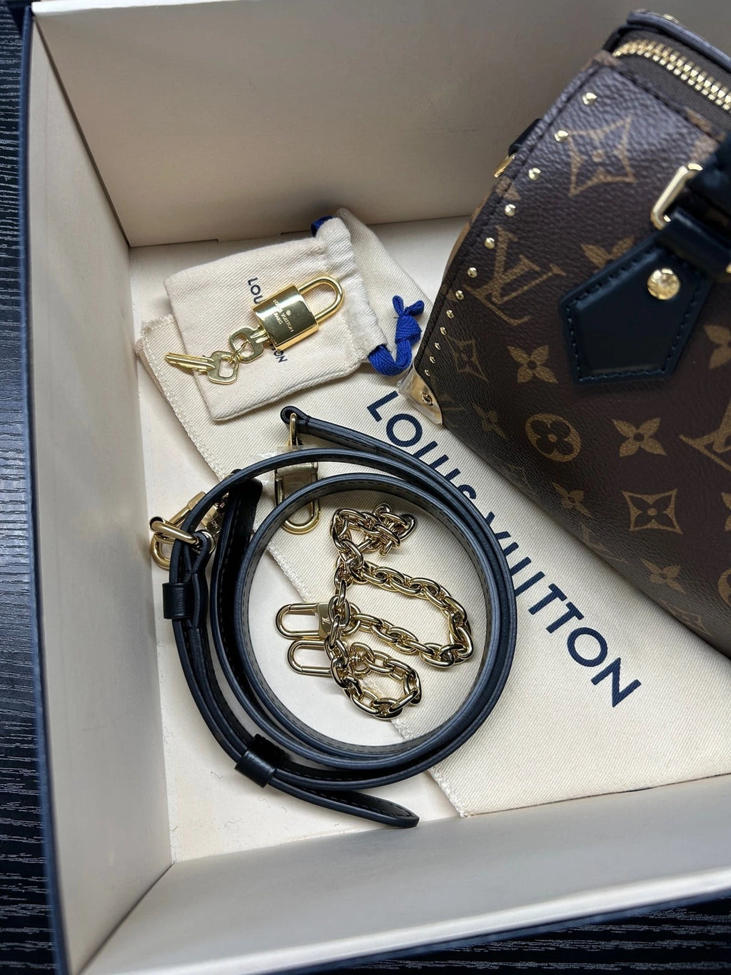 Louis Vuitton Speedy Trunk 20 Brown Canvas Handbag Crossbody Bag Excellent