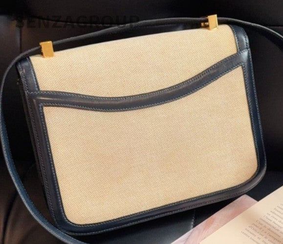 Hermes Constance 2Way Shoulder Bag Crossbody White Blue Gold Women Vintage