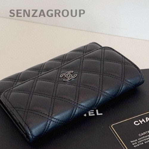 Chanel Diamond Wallet Black Silver Used Women Classic