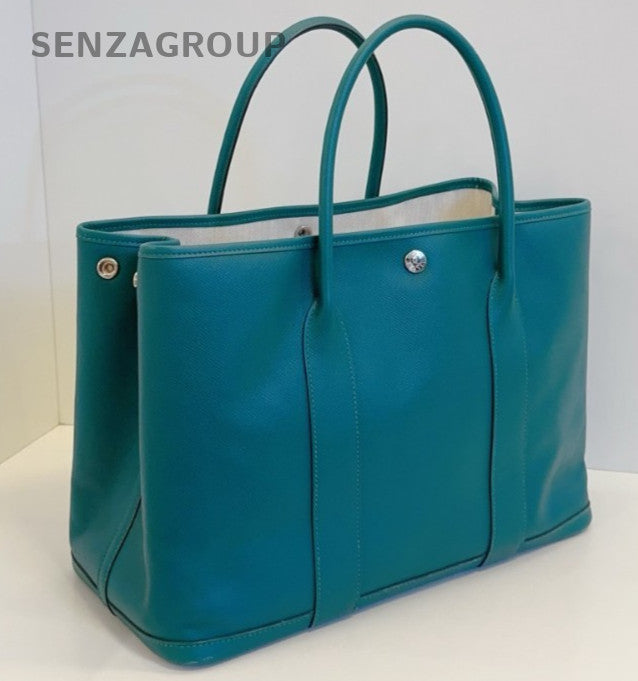 Hermes Garden Party36 Green Silver Top Handle Bag Used Women Classic Fashion