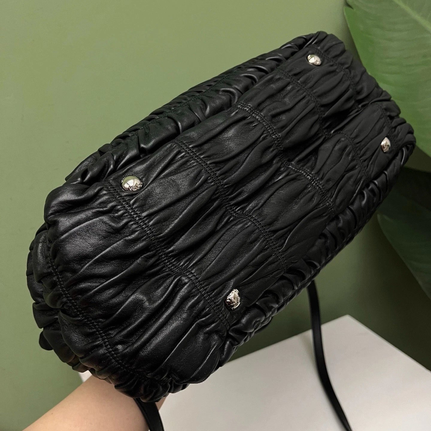 Prada Tote Bag 2ways Black Silver Hardware Crossbody Bag Excellent