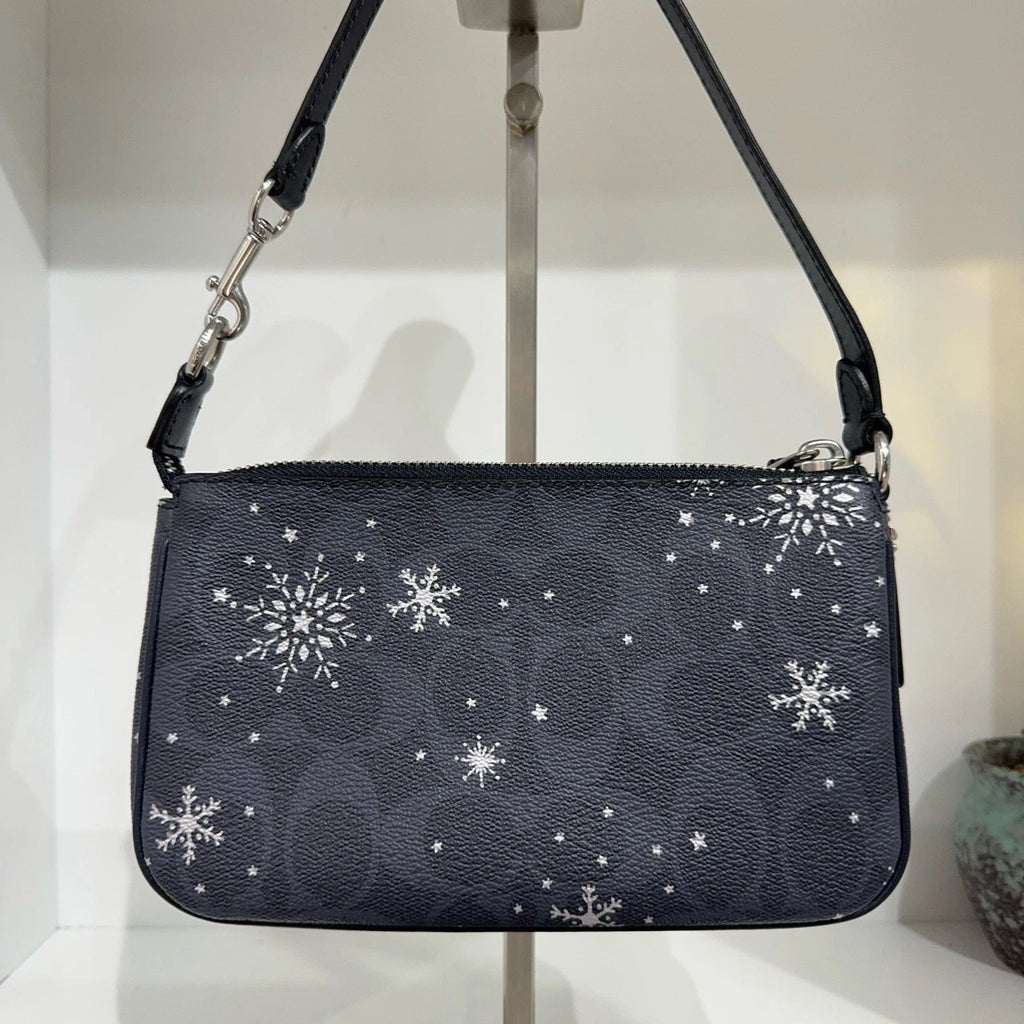 Coach Snowflake Print Leather Nolita 19 Clutch Shoulder Bag Women Navy