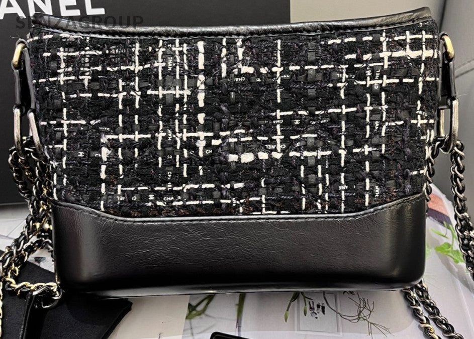 CHANEL Gabrielle PM wool fabric Chain Shoulder bag Crossbody Women Black White