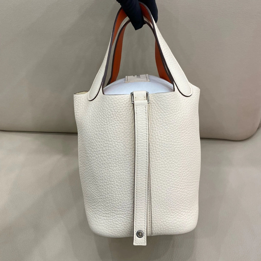 Hermes Picotin18 White Leather Bucket Bag For Women