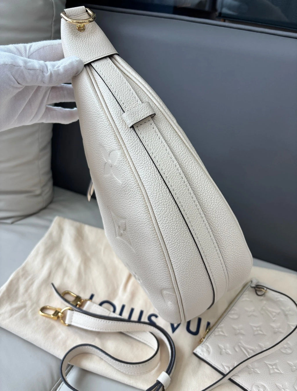 Authentic Louis Vuitton Loop Hobo White Monogram Empreinte Shoulder Bag GHW