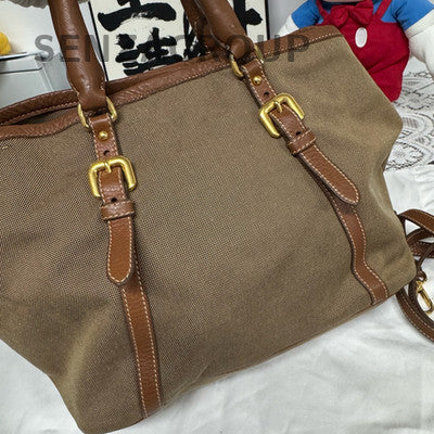 Prada Brown Canvas Tote Shoulder Crossbody Bag Women Classic Fashion