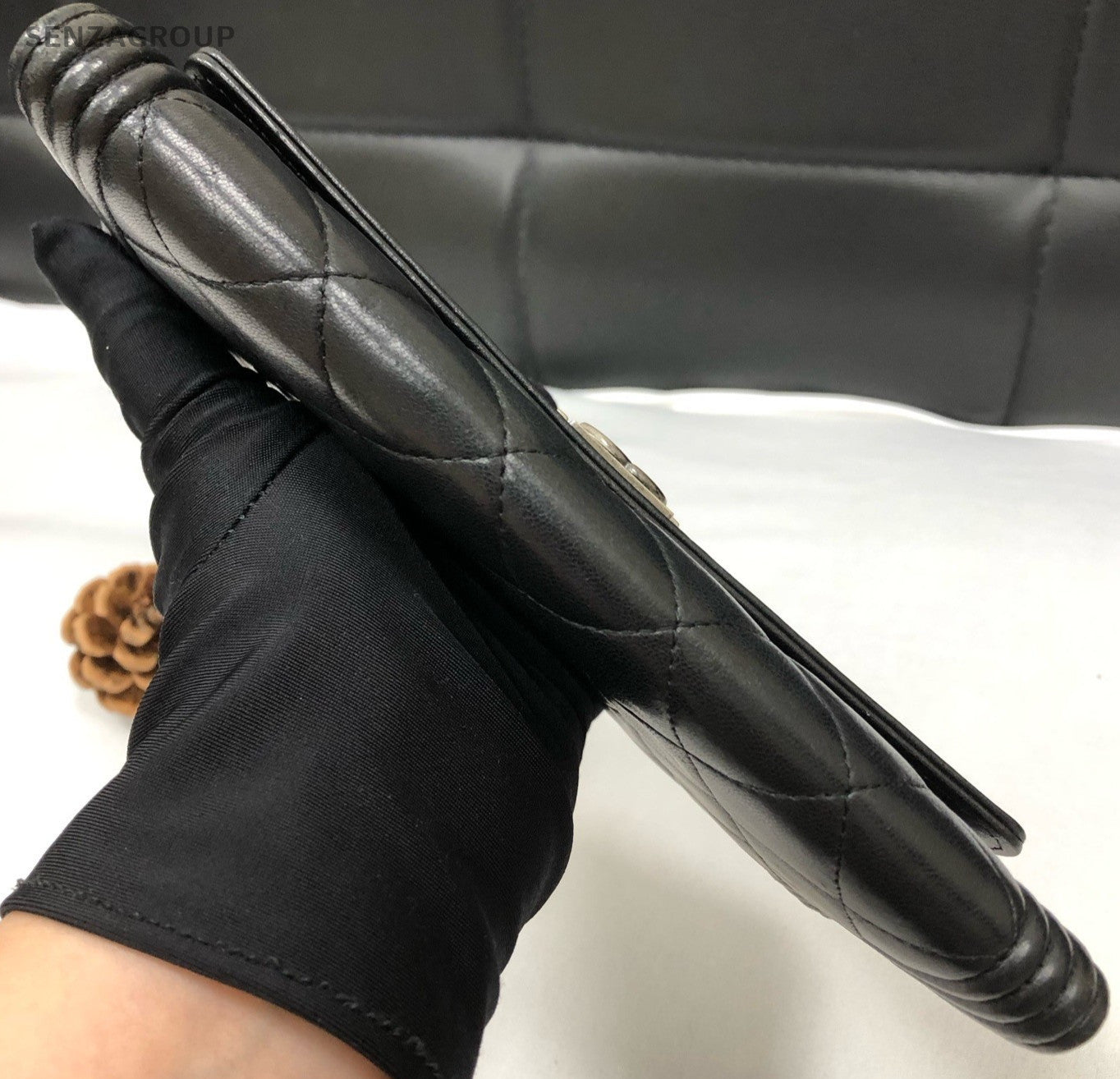 Chanel Lambskin Clutch Black Silver Diamond Women Classic