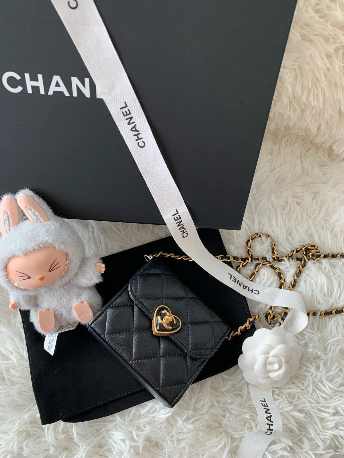 CHANEL Heart Enamel Buckle Chain Leather Mini Square Box Bag For Women