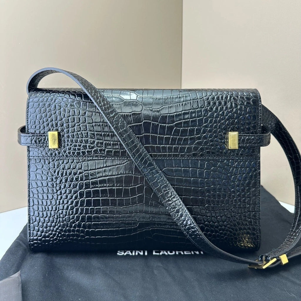YSL Manhattan Medium Black Gold Shoulder Bag For Women