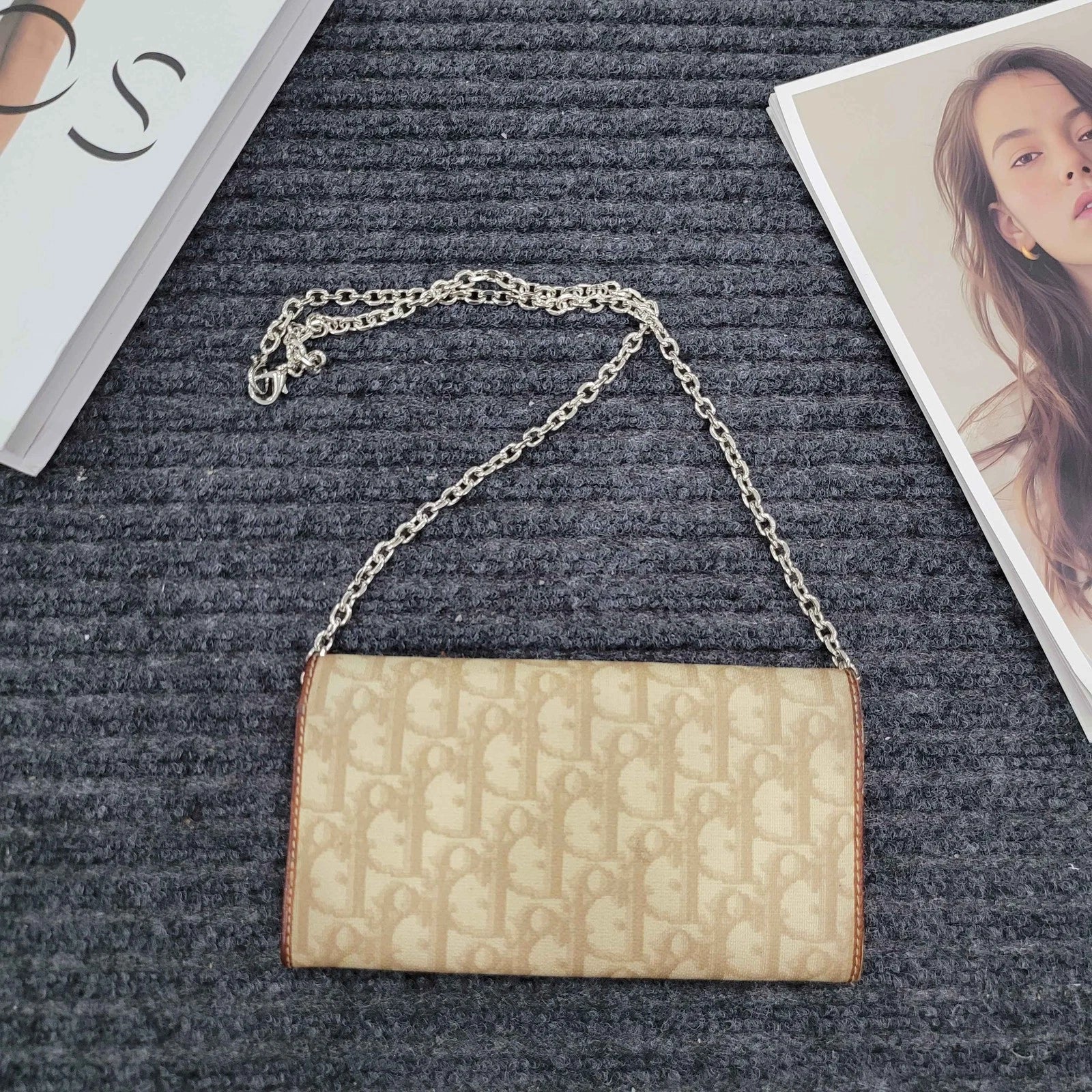 Dior Vintage Monogram Canvas Heart Lock Long Wallet Crossbody Women