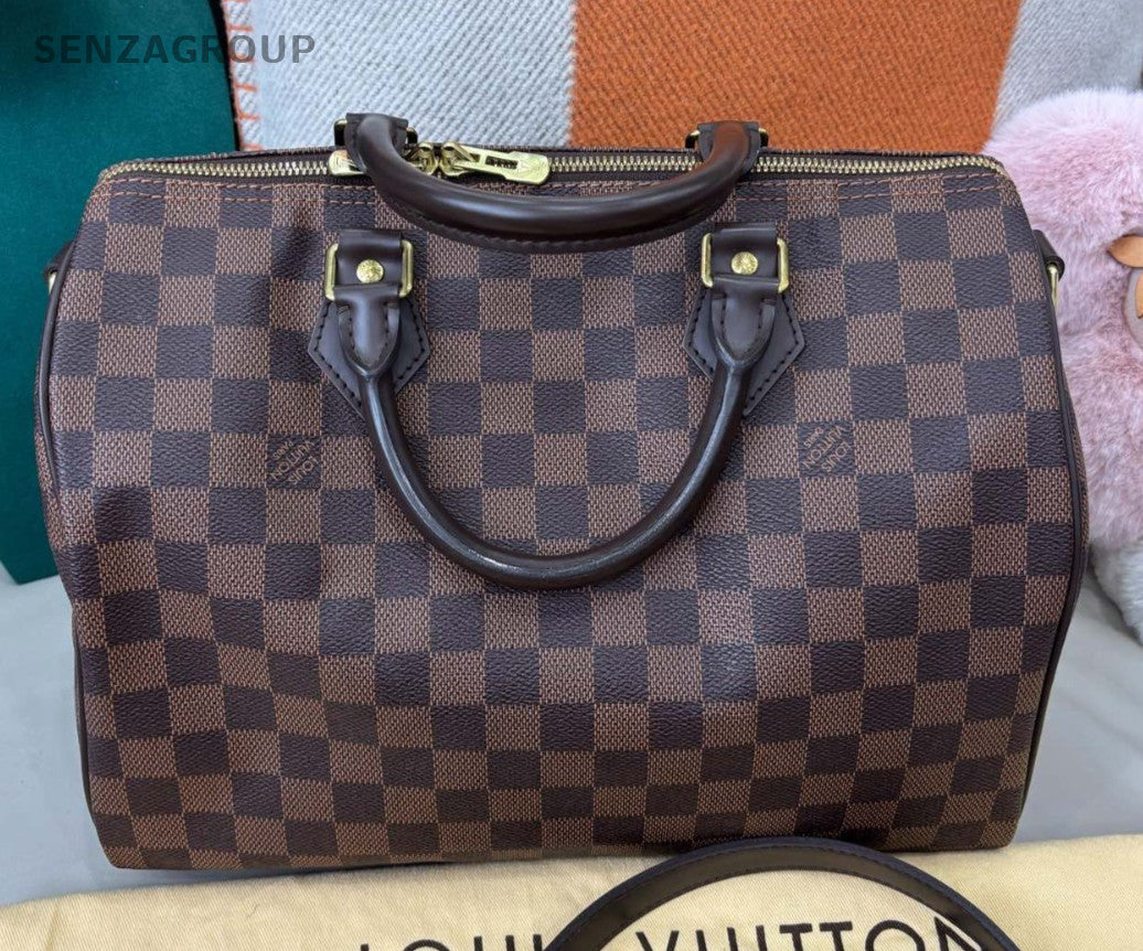 Louis Vuitton Speedy30 Damier Top Handle Bag Crossbody Brown Gold Women Classic