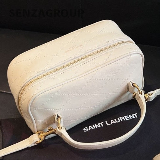 Saint Laurent Diamond Mini Top Handle Bag Crossbody White Gold Women Classic