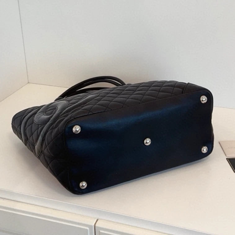 Chanel Cambon GM Tote Soblack Top Handle Bag Diamond Women Classic