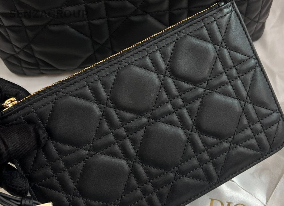 Chrisitian Dior Toujours MM Calfskin Top Handle Bag Black Gold Women Classic