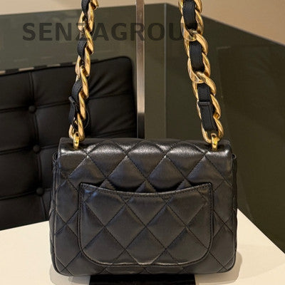 Chanel 22S Quilted Black Gold Chain Shoulder Bag Women Classic