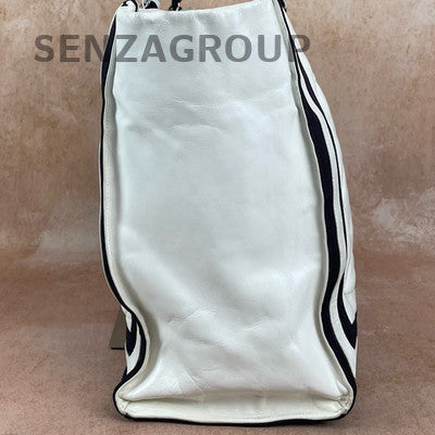 Chanel Black White Lambskin Tote Chain Shoulder Bag Women's Quilted