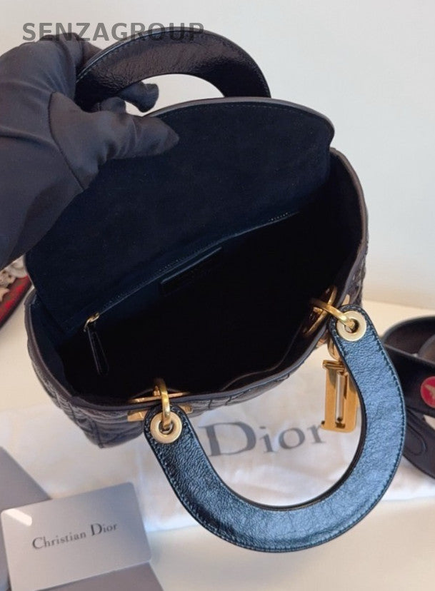 Christian Dior Lady Oil wax leather Top Handle 2way Shoulder bag Women Black