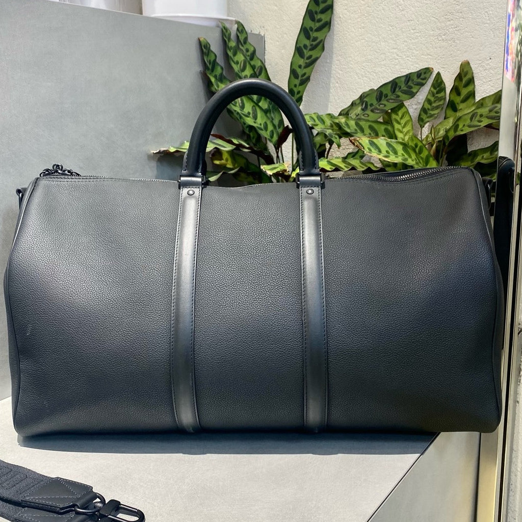 Louis Vuitton Keepall 50 Travel Bag Black Silver Unisex Classic
