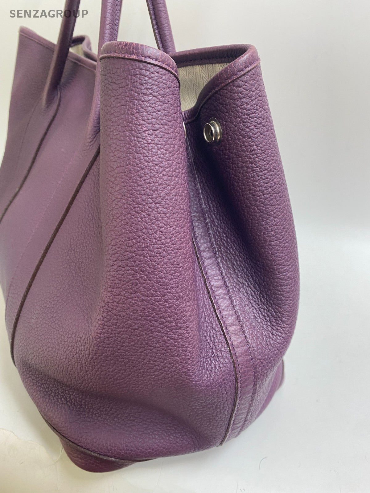 Hermes Garden Party36 Top Handle Bag Purple Silver Used Women Classic Fashion
