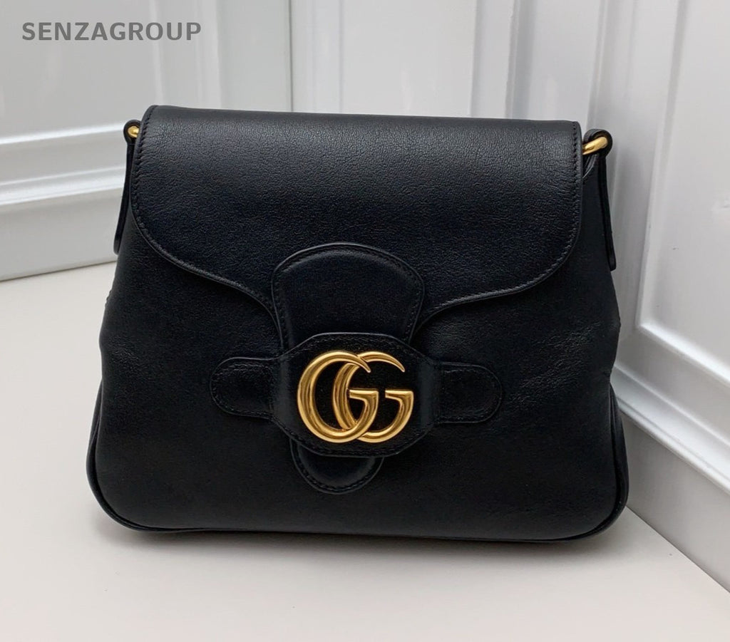 Gucci GG Marmont 2Way Shoulder Bag Crossbody Black Gold Women Classic