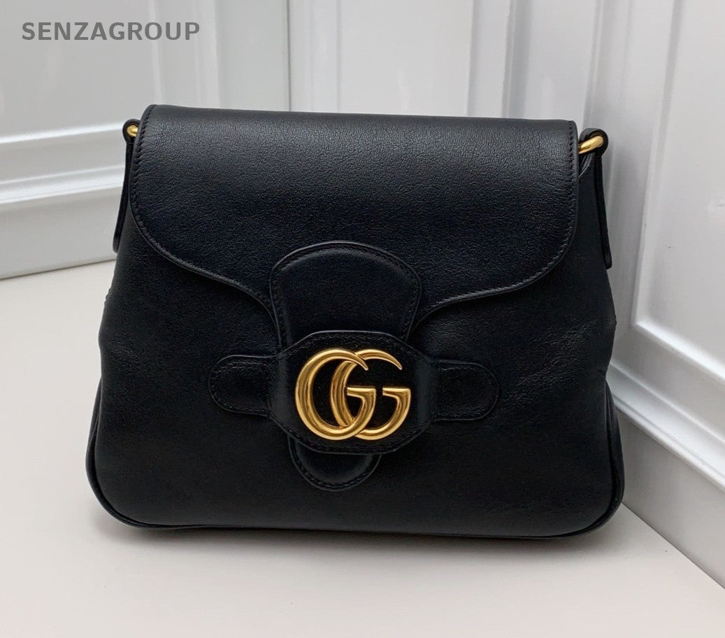Gucci GG Marmont 2Way Shoulder Bag Crossbody Black Gold Women Classic