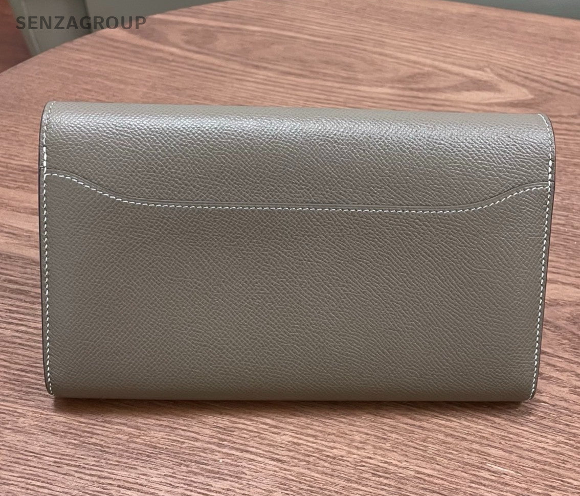 Hermes Constance Epsom Clutch Wallet Gray Gold Used Women Classic Fashion