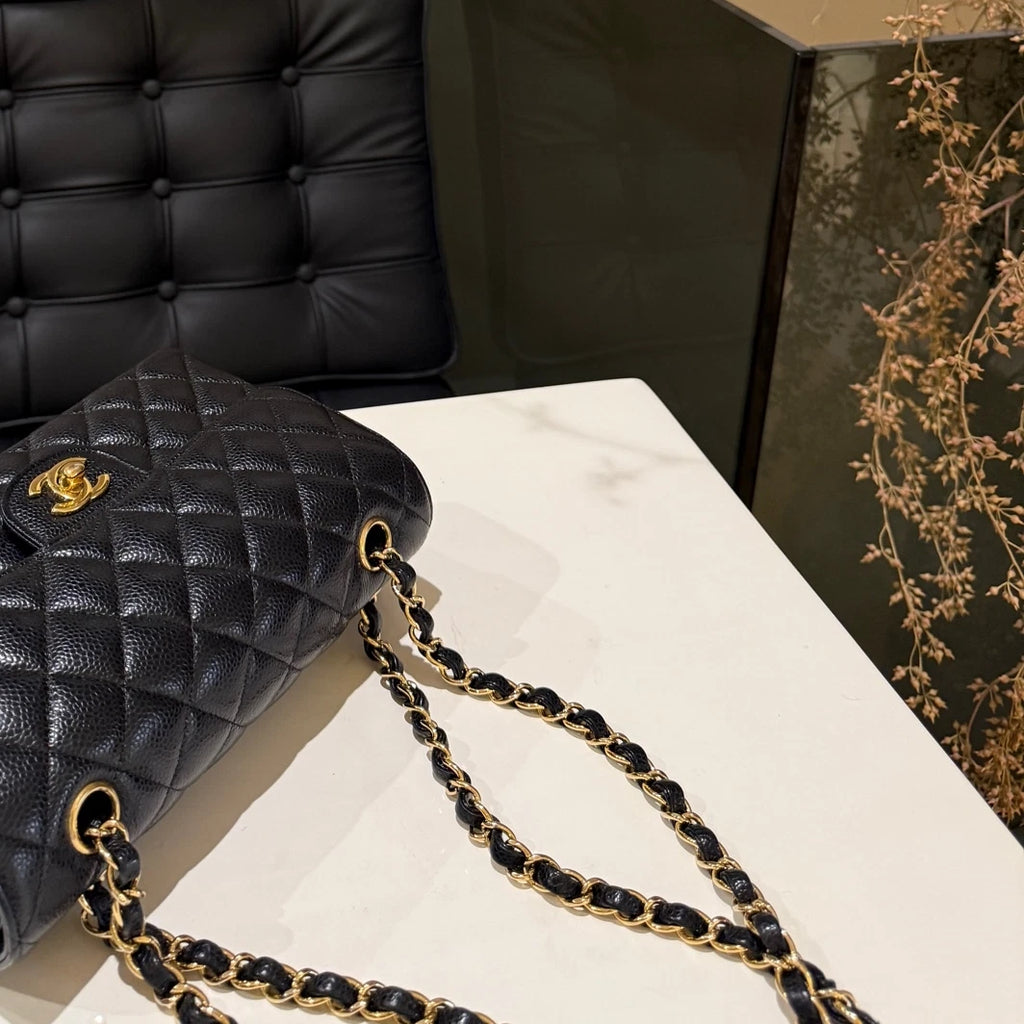 Chanel Classic Flap Black Gold Small Quilted Chain Shoulder Bag