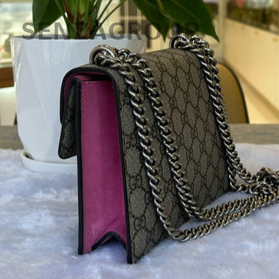 Gucci Dionysus Small GG Supreme Shoulder Bag Pink Silver